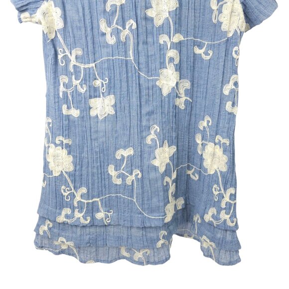 Soft Surroundings Pleated Floral Top Womens XS Embroidered Cotton Blend Chambray - Picture 14 of 16